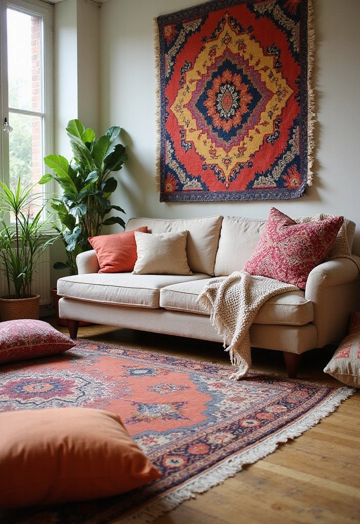 15 Bohemian Vibes Decor Ideas That'll Make You Feel Like You've Stepped into a 70s Dream! - 1. Layered Textiles Galore