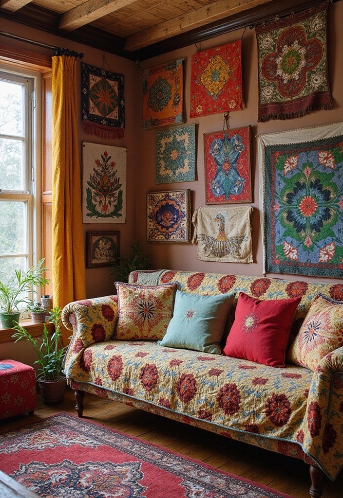15 Bohemian Vibes Decor Ideas That'll Make You Feel Like You've Stepped into a 70s Dream! - 9. Vintage Textiles and Fabrics